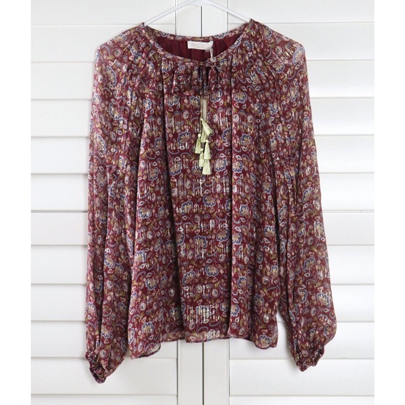 RAMY BROOK New York NWT $355 Adira Metallic Tassel Silk Blouse Top Size Large - Picture 5 of 6